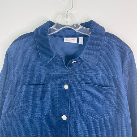 D & Co blue corduroy ribbed button stretch preppy coastal jacket large - Picture 2 of 6